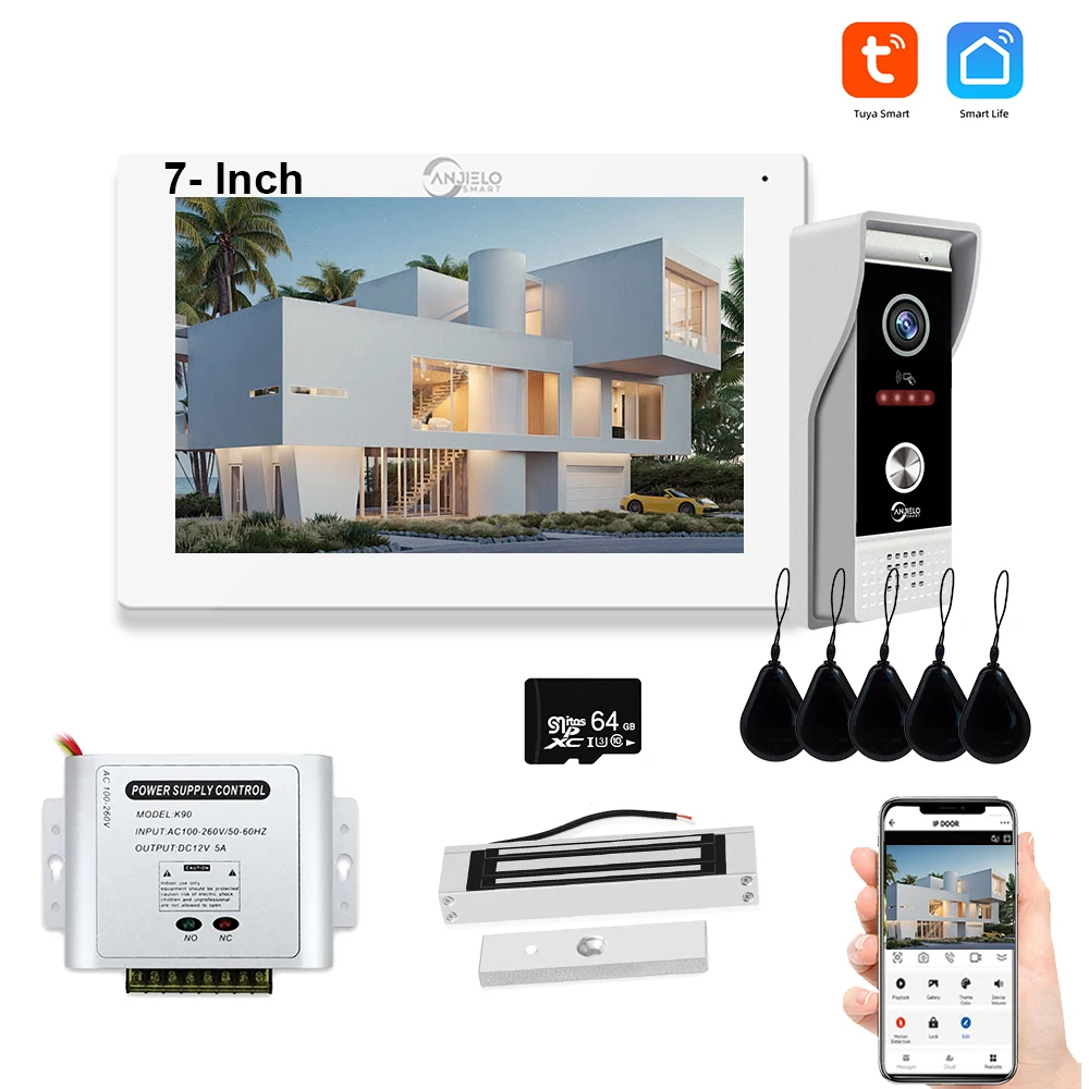 

1080P Video Intercom Kit Tuya Wifi 7 Inch Monitor Touch Screen Wired Doorbell Home Apartment Access Control System with Lock