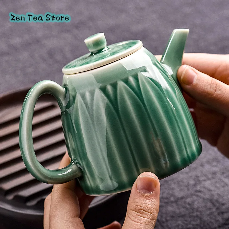 Lotus Longquan Celadon Teapot Handmade Retro Teapot Home Ceramic Chinese Collection Class Kung Fu Tea Set Single Pot