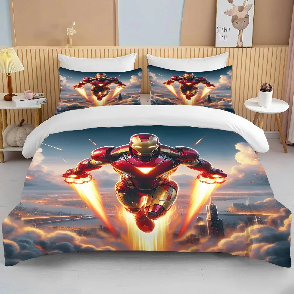 10 Sizes Marvel Iron Man Bedding Set Cartoon Anime Duvet Cover Comforter Pillowcase Boys Girls Children Adults King Bed Set