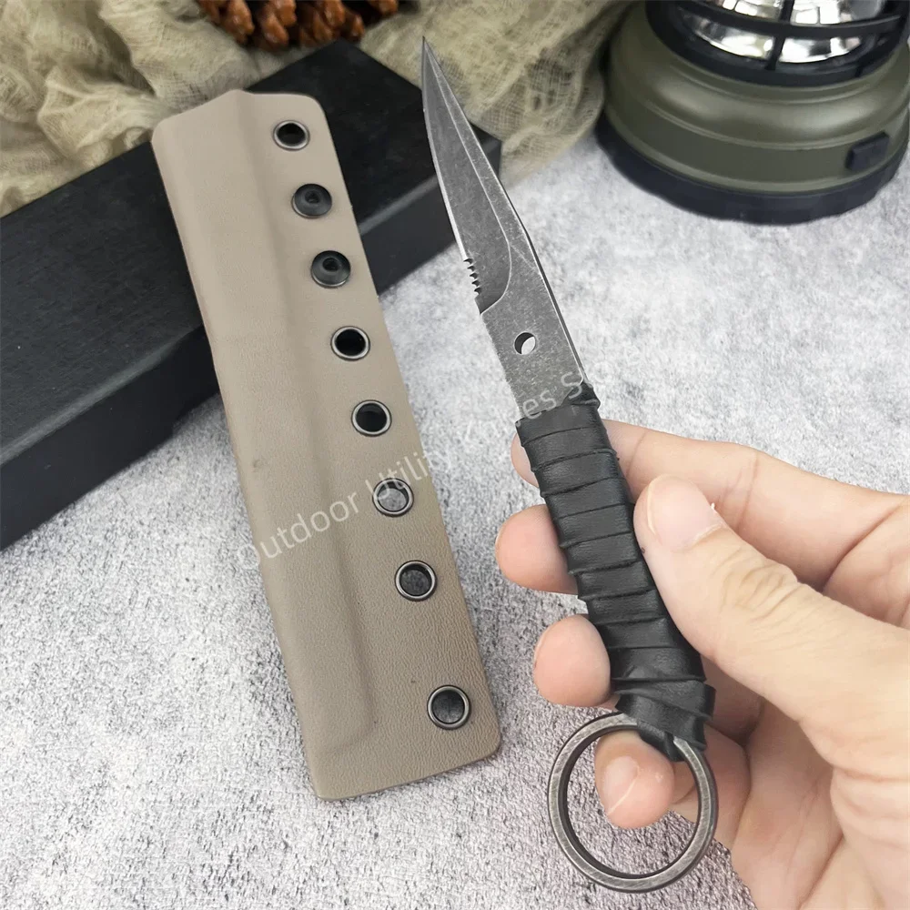 Bastilelli MINI Knife Fixed Blade Knife with Sheath 8Cr13Mov Steel Blade, Handle Is Wrapped with PU Leather, Outdoor EDC Knife - view 2