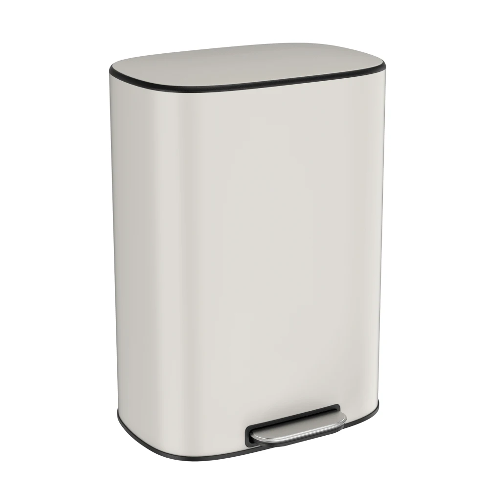 

13 Gallon 50L Kitchen Foot Pedal Operated Soft Close Trash Can - Stainless Steel Ellipse Bustbin - White