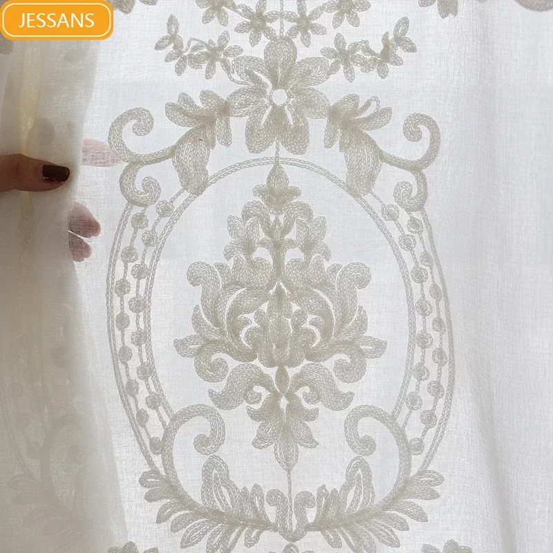 

Three Dimensional Flocking Embroidery Cotton Screen Window Screen for Living Room Bedroom French Window Finished Balcony Window