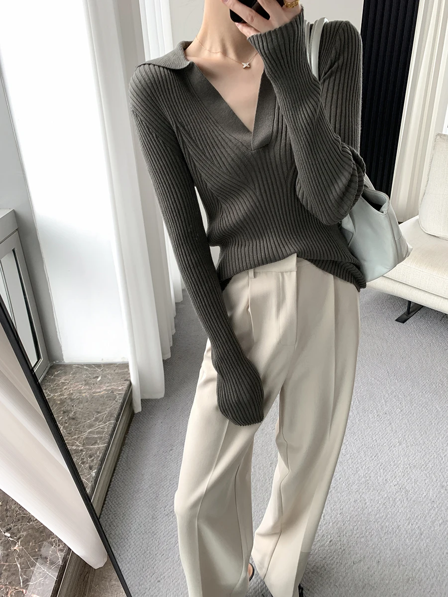 

Faionable Ne Knitted Sweater for Women Casual Sle Base Layer Top Inner Wear Autumn New Arrival FT GUOGE