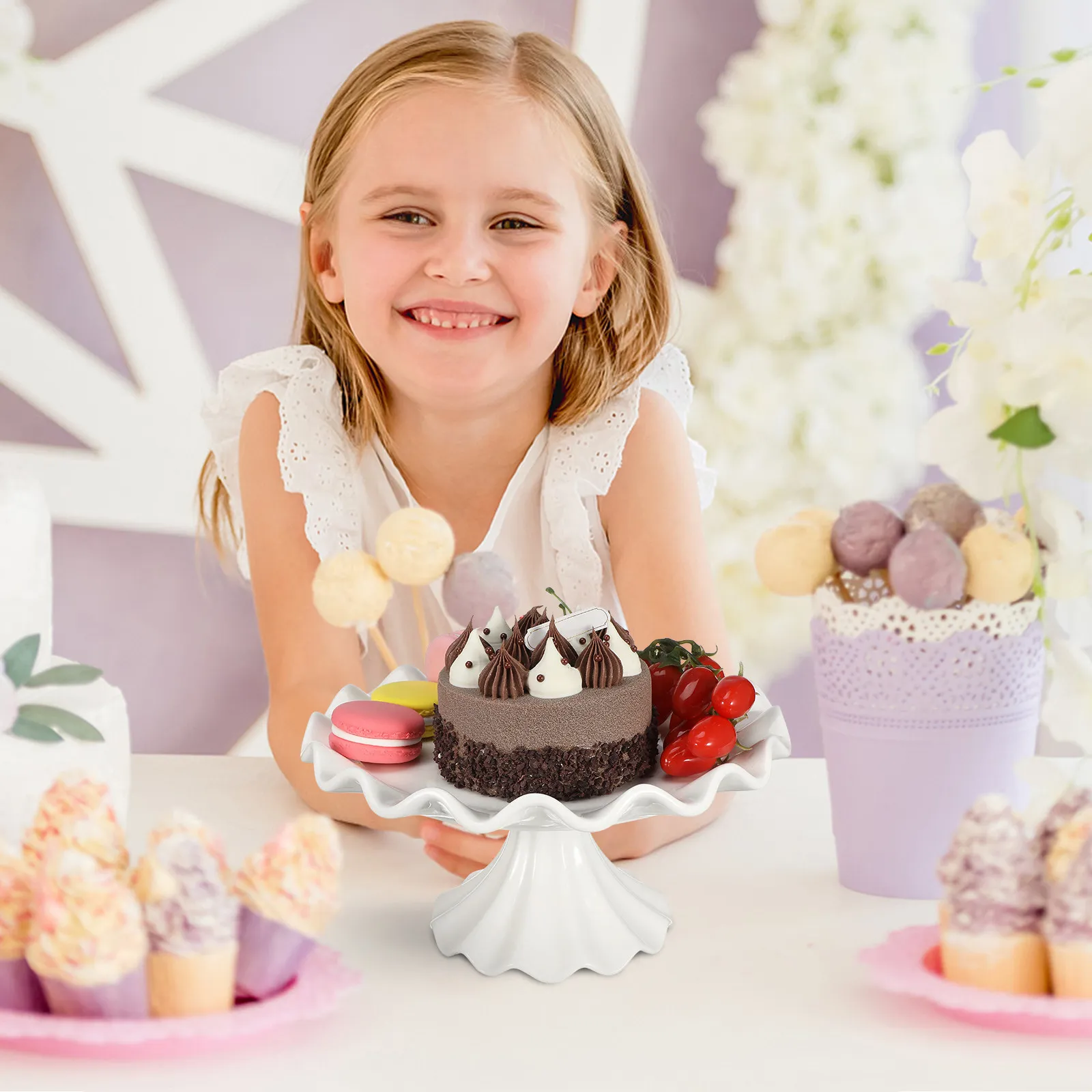 Pedestal Dessert Stand Ceramic Cake Plate Round Footed Elevated Design Exquisite Craftsmanship for Birthday Wedding Holiday