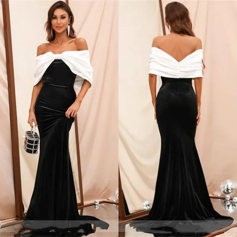 

Jiayigong Prom Velour Draped Clubbing Mermaid Off-the-shoulder Bespoke Occasion Gown Long Dresses