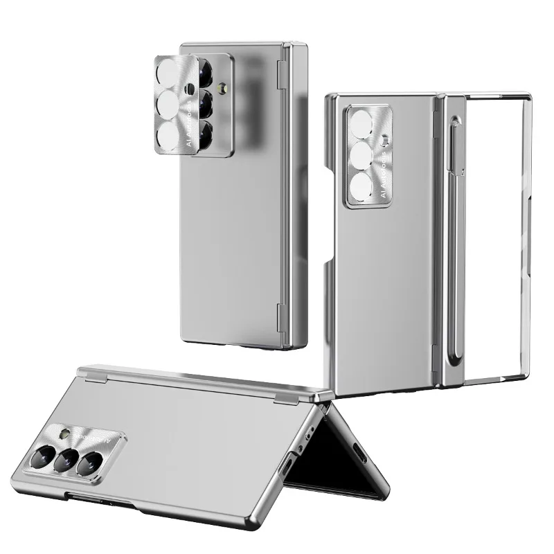 For Samsung Z Fold 8 Ultra Electroplated Magnetic Double Hinge Case Pen Slot with Stylus Tempered Glass Film Shockproof Cover
