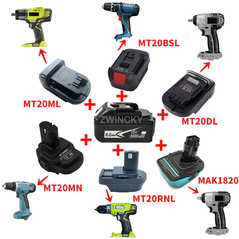 Adaptador de batería BL1830, convertidor MT20BSL MT20ML MT20DL para batería de iones de litio Makita de 18V para herramientas eléctricas Milwaukee/Bosch/Dewal/Ryobi