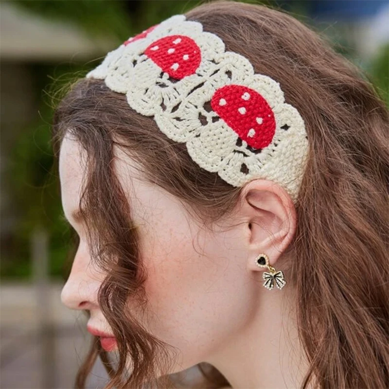 Knitted Headband Mushroom Knitted Headband Hair Bands for Women Headwear Knitting Mushroom Bandanas Hairband Hair Accessories