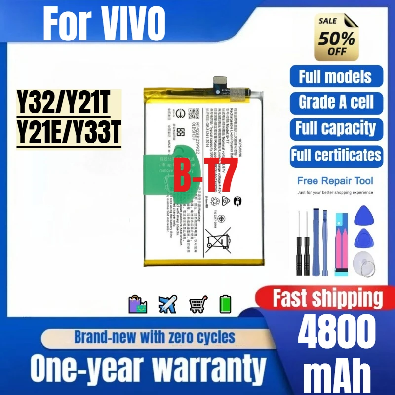 B-T7 for VIVO Y32/Y21T/Y21E/Y33T Phone Battery 0 Cycle High Quality High Capacity Replacement Bateria Grade A Cell with Tools