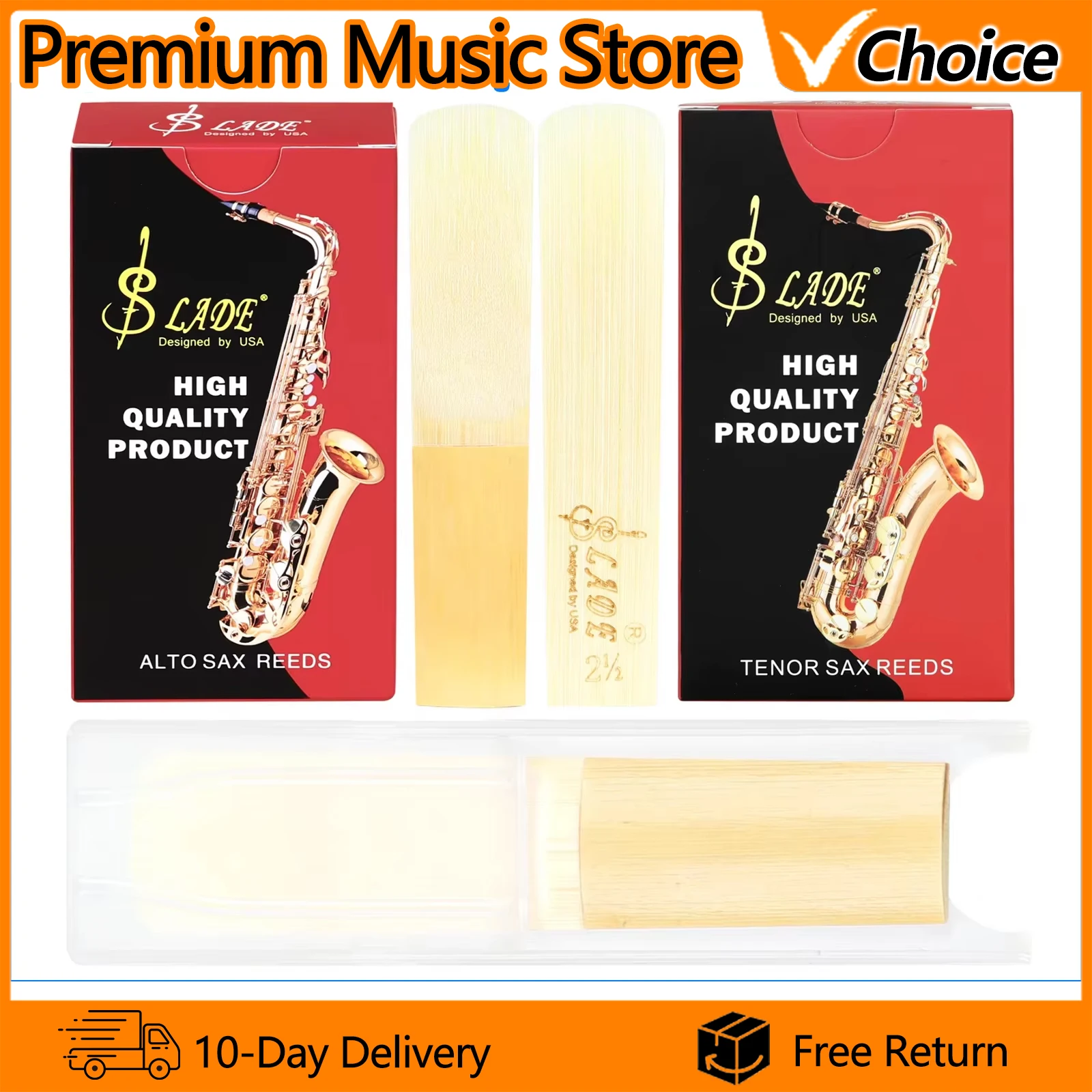 SLADE Saxophonblätter 2.5 für Alt- und Tenorsaxophon, 10er-Set, Holzblasinstrument-Zubehörteile, Premium-Rohrblätter
