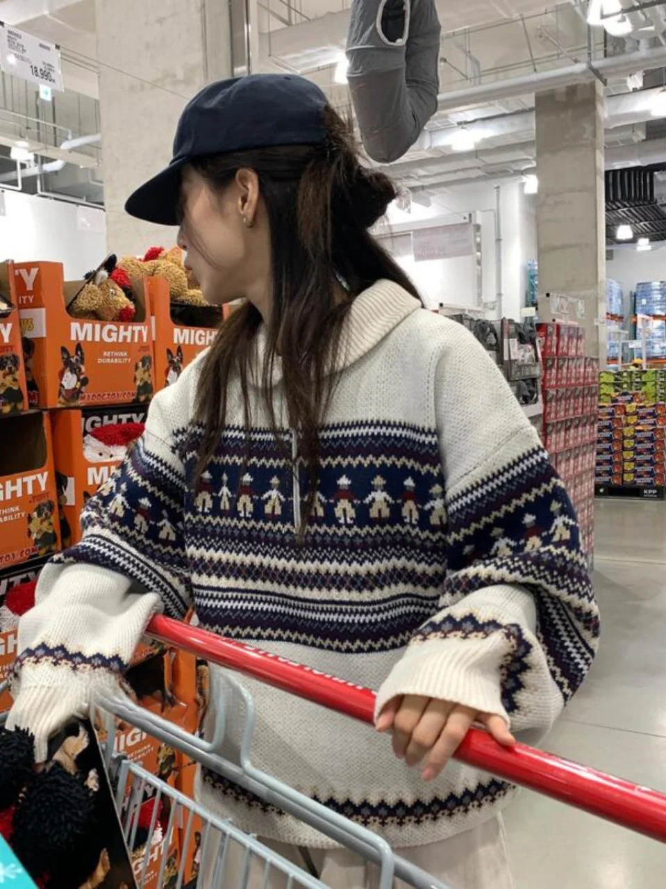 سترة Street Sle Retro Fair Isle Nordic كاجوال بسحاب طويل Sve، نسخة كورية فريدة من نوعها، فضفاضة تناسب...