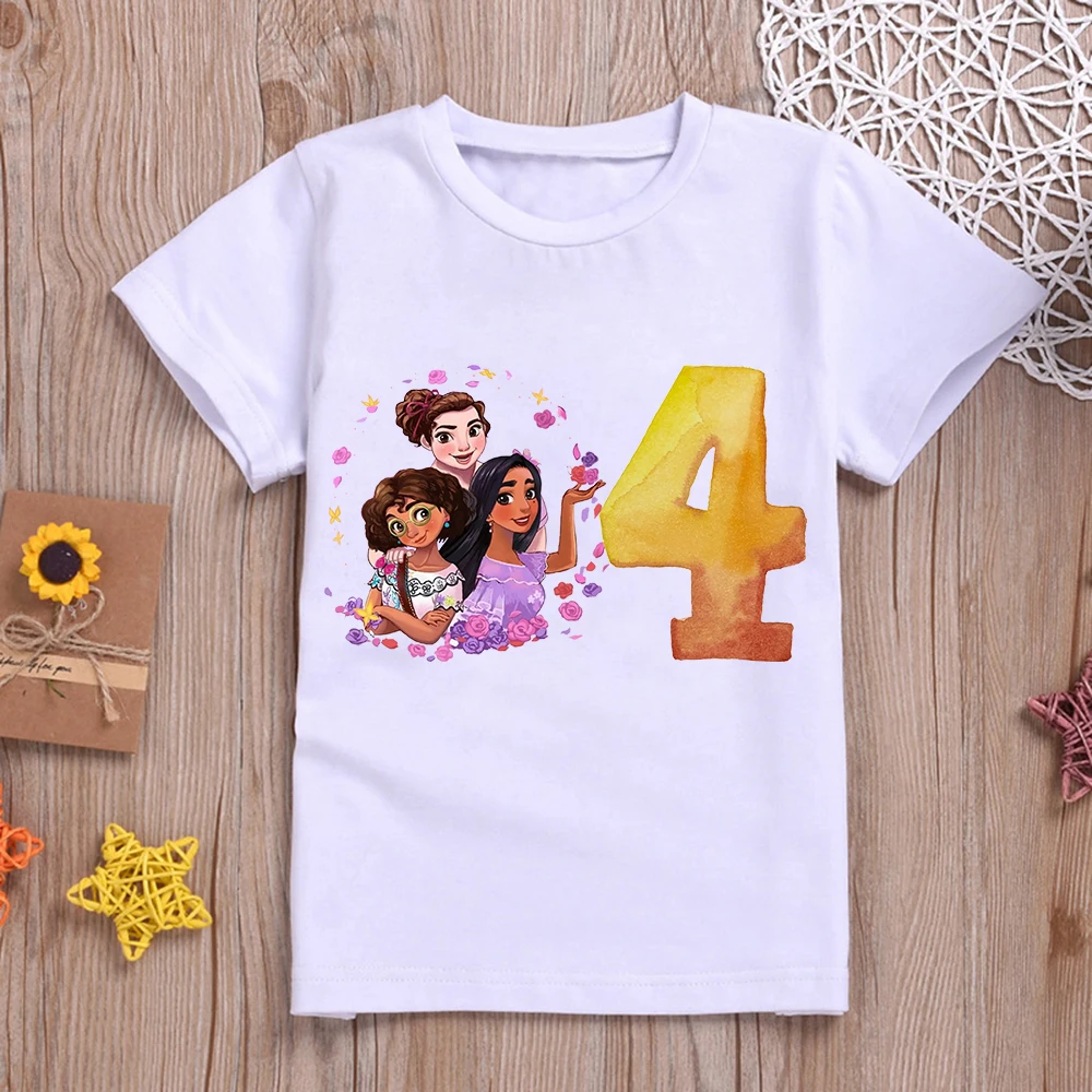 Nowe ubrania dla dzieci Encanto Mirabel t-shirty dla dzieci Cartoon Kawaii Number12345679 topy Anime chłopcy dziewczęta t-shirty