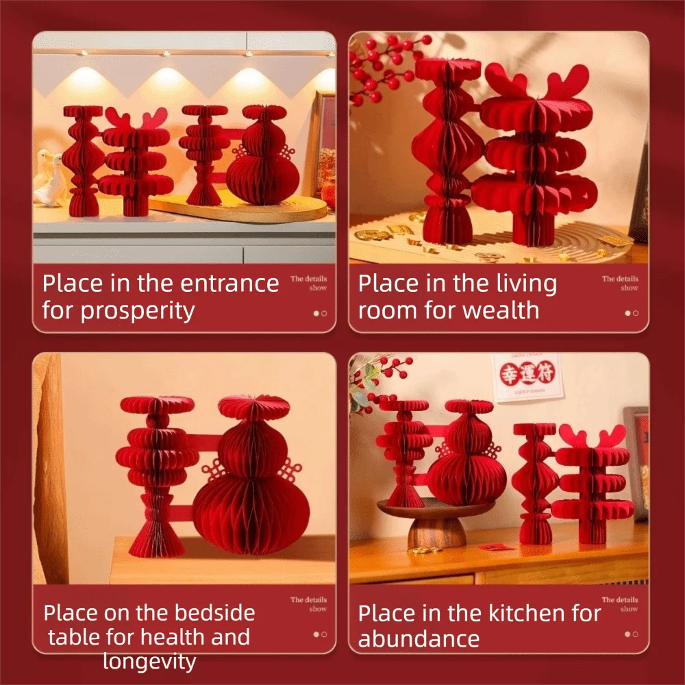 Red Honeycomb New Year Decorations with Tassel Hanging Style Hanging Pendant Paper Christmas Tree Ornament
