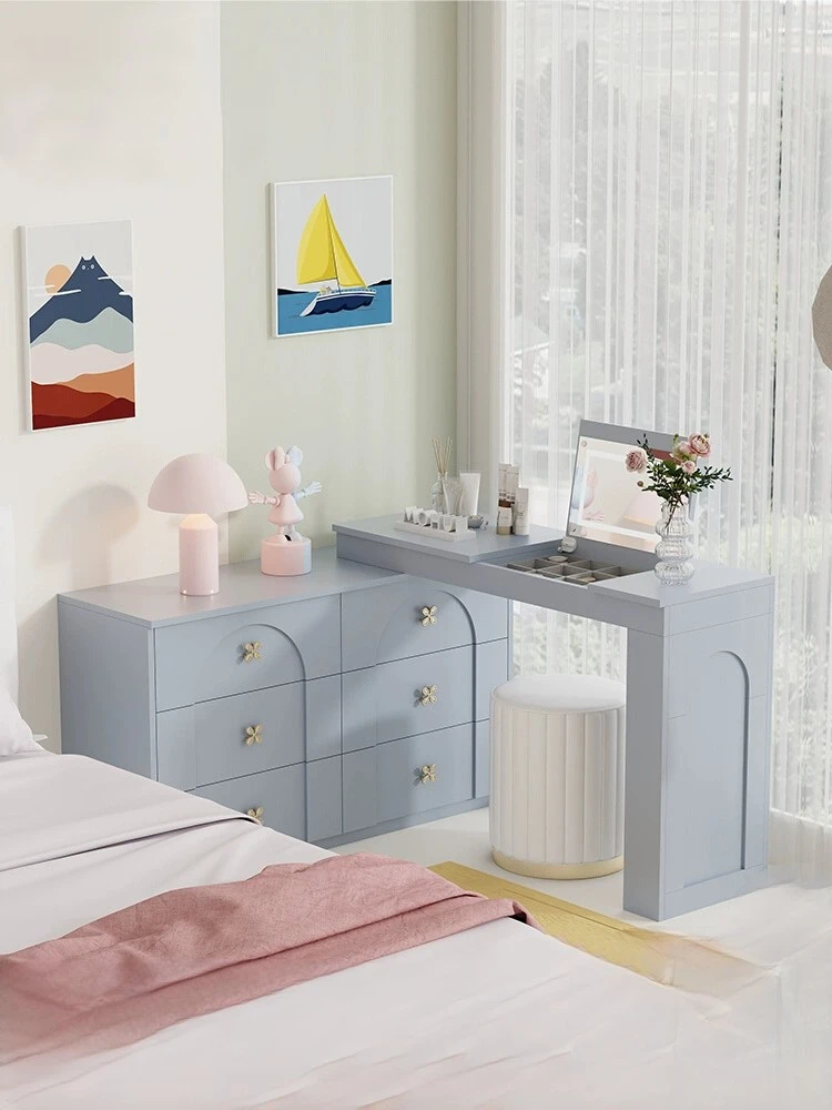 Blue dressing table very simple pure color bed tail bucket cabinet storage cabinet combination master bedroom jewelry makeup tab