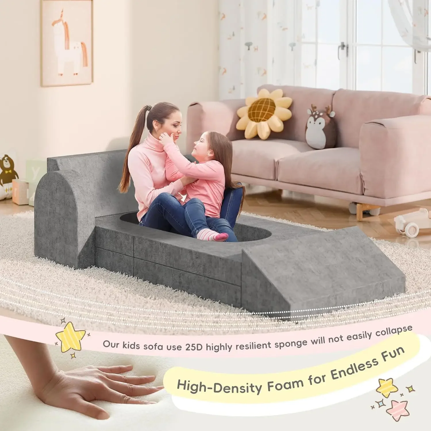 Kids Play Couch - 66" Extra Large Convertible Toddler & Kids Sofa, DIY Creativing Foam Couch for Playing, Creativity