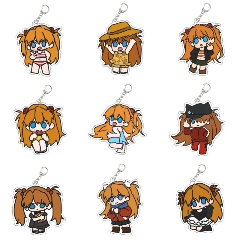 Asuka Langley Soryu Keychain Anime Peripheral Cartoon Cute Backpack Key Acrylic Pendant Itabag Decoration Kawai Goods for Friend