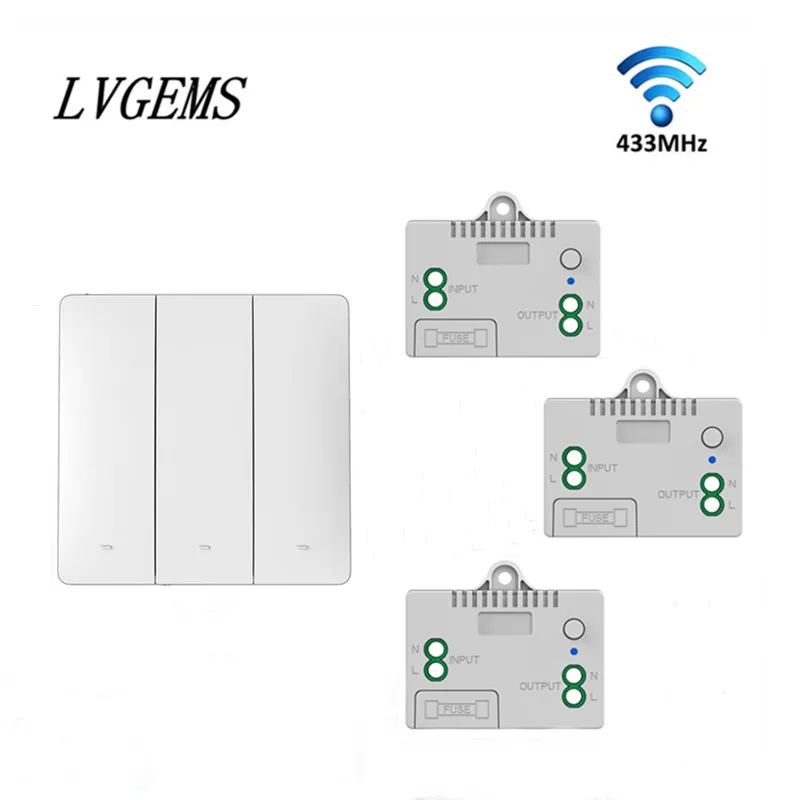 

LVGEMS Wireless Wall Light Switch 1gang 2gang 3gang on off Switch No battery/wiring Self-powered waterproof Home DIY Switch 10 A