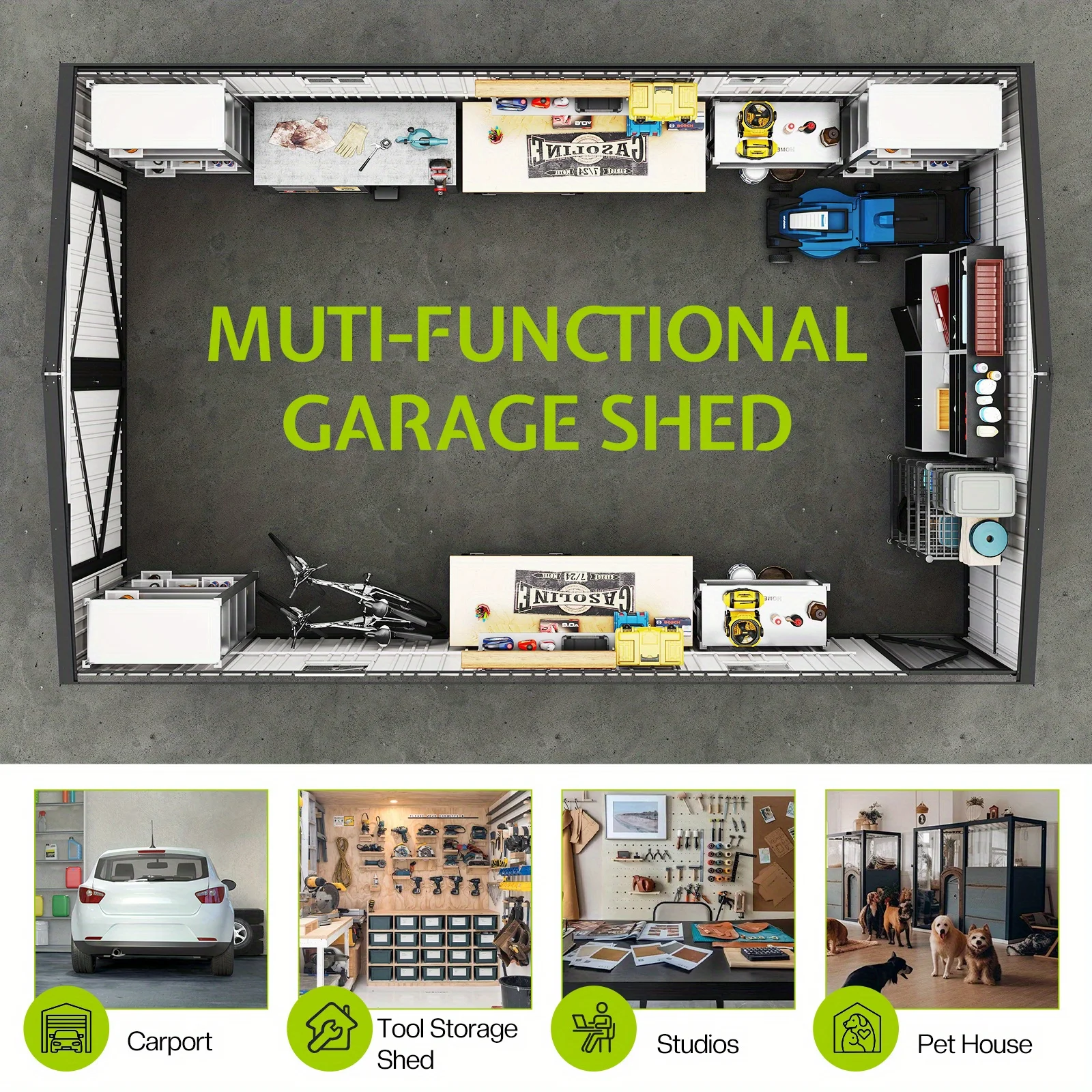 21x13x8 قدم كبير في الهواء الطلق المرآب سقيفة تخزين معدنية مع 2 أبواب 4 نوافذ كبيرة في الهواء الطلق المرآب المأوى للمركبة