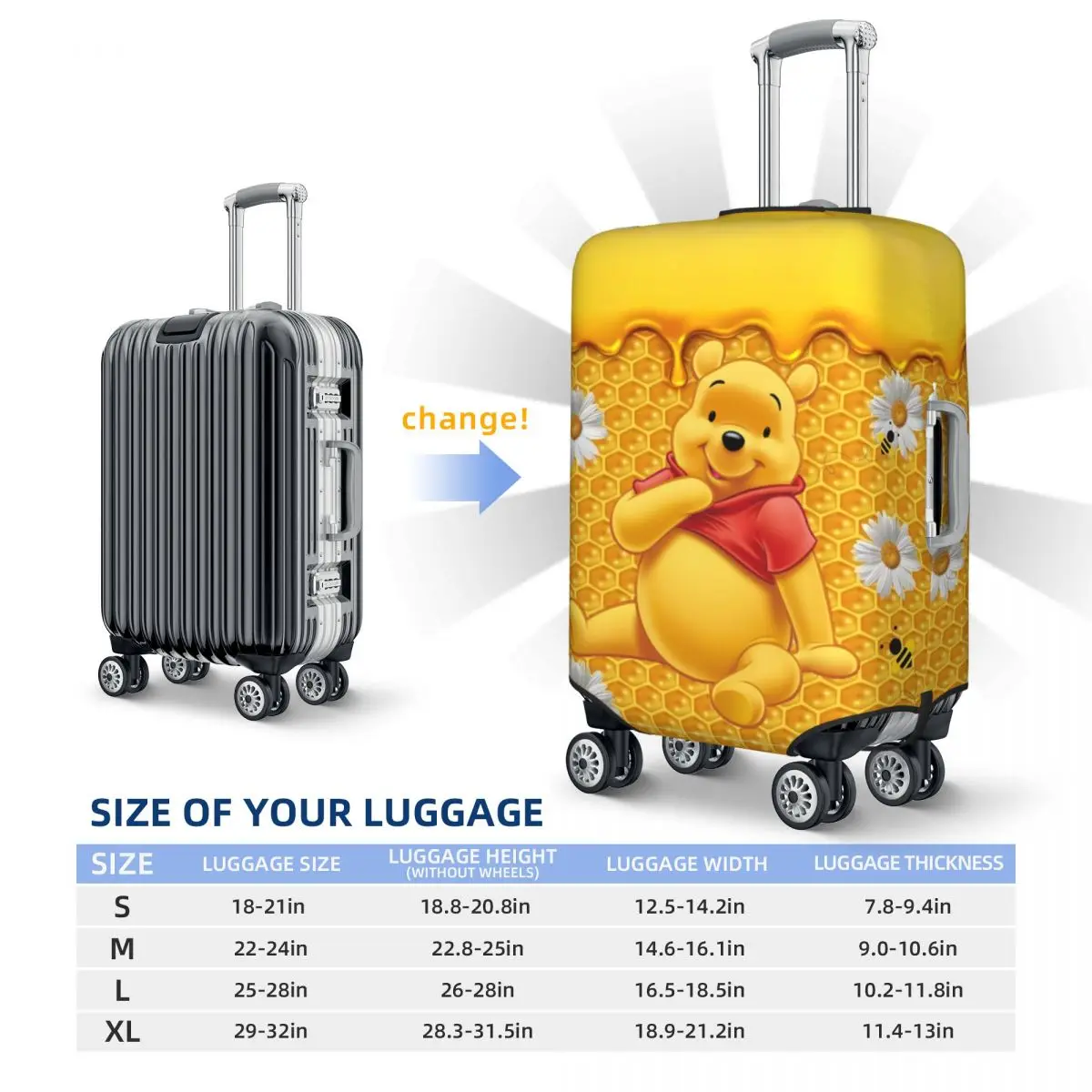 Custom Winnie The Pooh Luggage Cover Elastic Cartoon Bear Travel Suitcase Protective Covers Suit For 18-32 inch