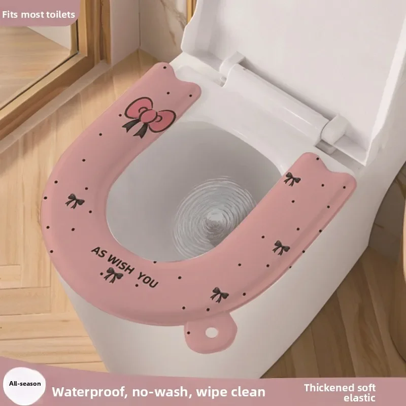 Extra Thickened Waterproof Washable Adhesive Toilet Seat Cushion Universal Printed Soft Non Slip Cover for Home Bathroom