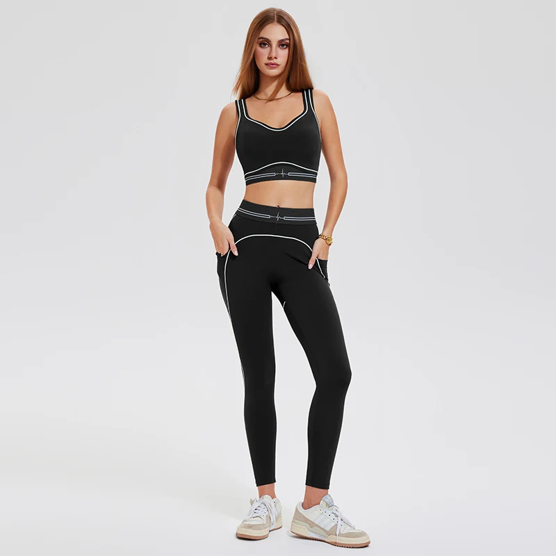 Fitness Yoga Wear Set High Elastic Quick Dry Workout Clothing Running Sports Gym Contrast Color Set for Women