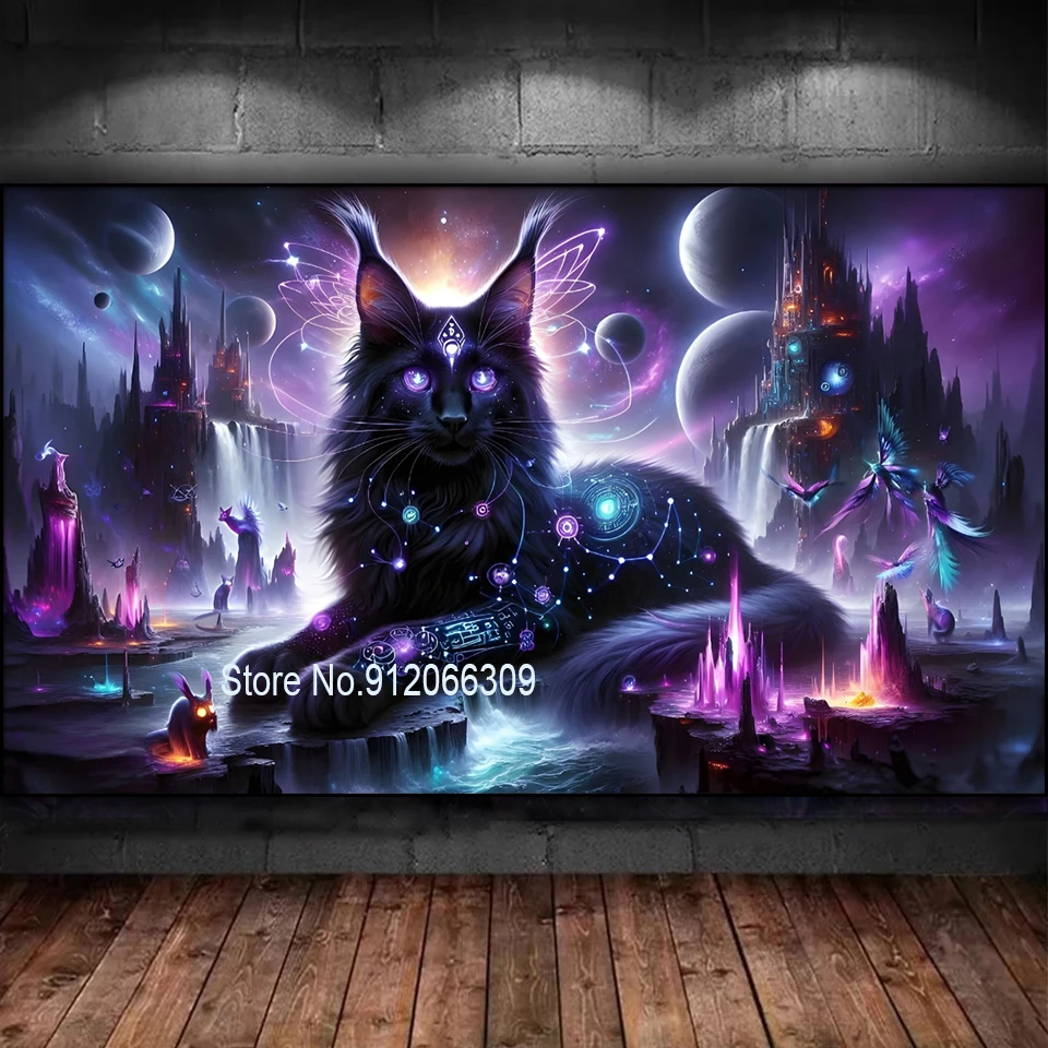 Stunning Starry Sky Castle Black Cat Diy diamond painting Full Diamond Mosaic jewelry Cross stitch Fantasy landscape Home Decor