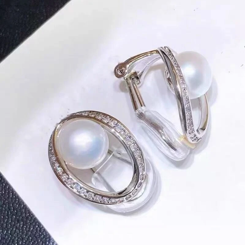 100% Natural Freshwater Pearl Ear Clip Earrings Without Ear Holes Design Temperament INS Style Diamond Zircon Fashion Gift