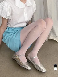 Spring and summer thin ultra transparent sexy jk black stockings women white pantyhose anti hook silk jacquard tights white silk