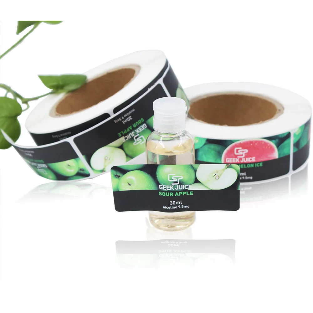 Custom Waterproof Vinyl Juice Stickers Plastic Rolling Colorful Printed Bottle Description Labels Strong Adhesive