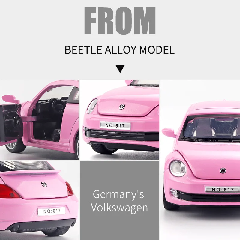 1:32 Volkswagen Beetle Car Metal Car Metal Alloy Car Model Diecast Toy Model Light and Sound Four-door Car Toy E25