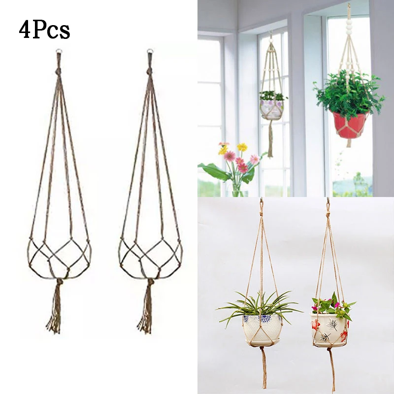 

4Pcs Plant Hanger Hemp Rope Basket Flower Pot Holder Garden Decoration Balcony Indoor Outdoor Durable Rope Holder Decoration