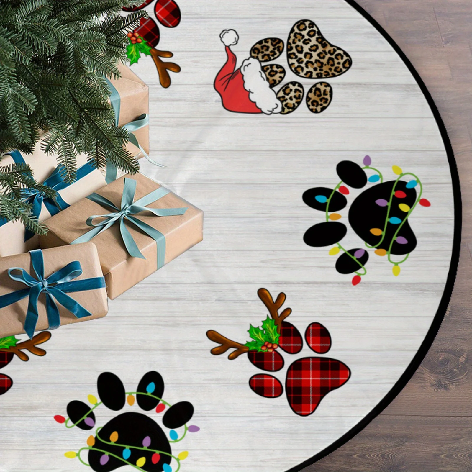 VIKAMA متقلب، تنورة شجرة عيد الميلاد بطبعة الفهد على شكل كلب باو ديكور منزلي، فيبي احتفالي دافئ، للاستخدام الداخلي والخارجي #2