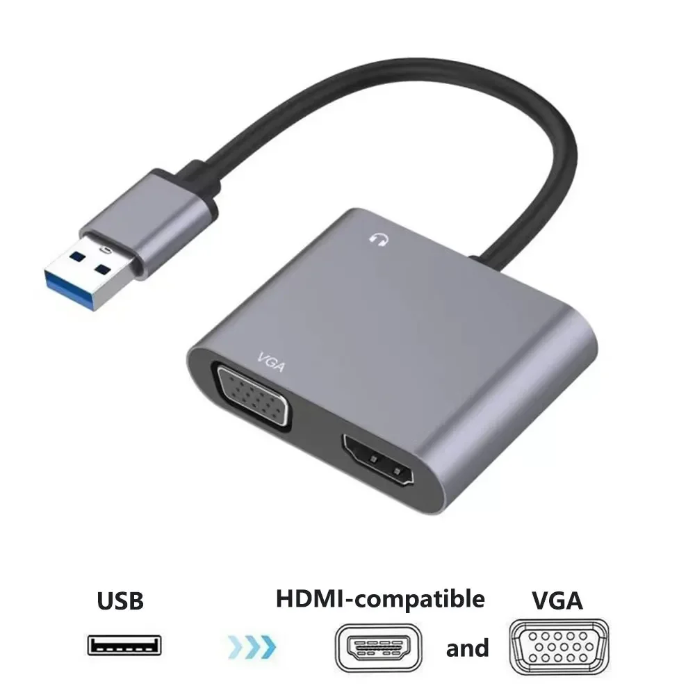 USB To HDMI-Tương Thích VGA 1920*1080P Đầu Ra Kép Đa Màn Hình Chuyển Đổi Cho Hệ Điều Hành Mac OS windows 7/8/10/11 Máy Tính Laptop