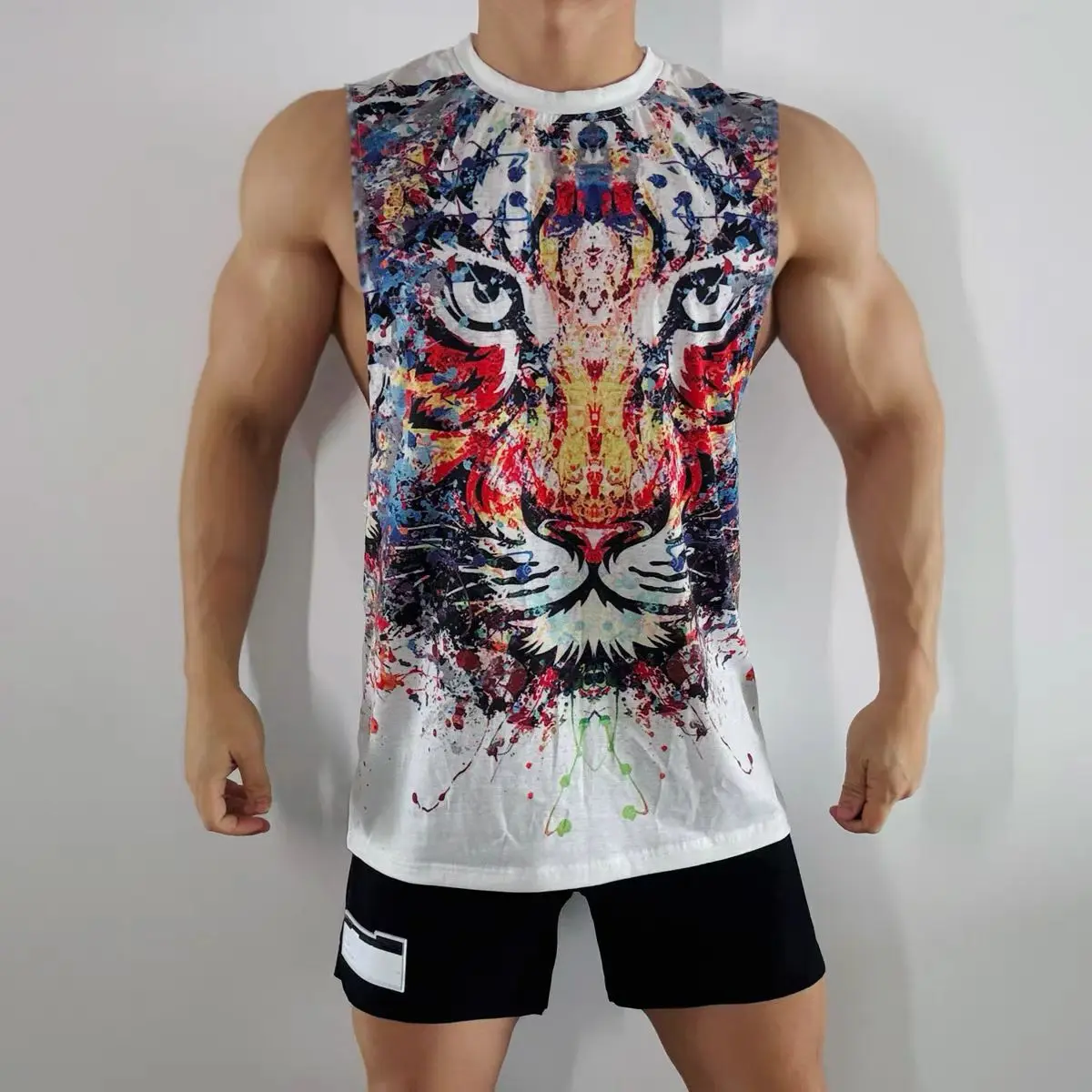 

Новая мужская рубашка без рукавов с принтом тигра, топы, жилет для тренировок, сценического шоу, вечерние костюмы gogo