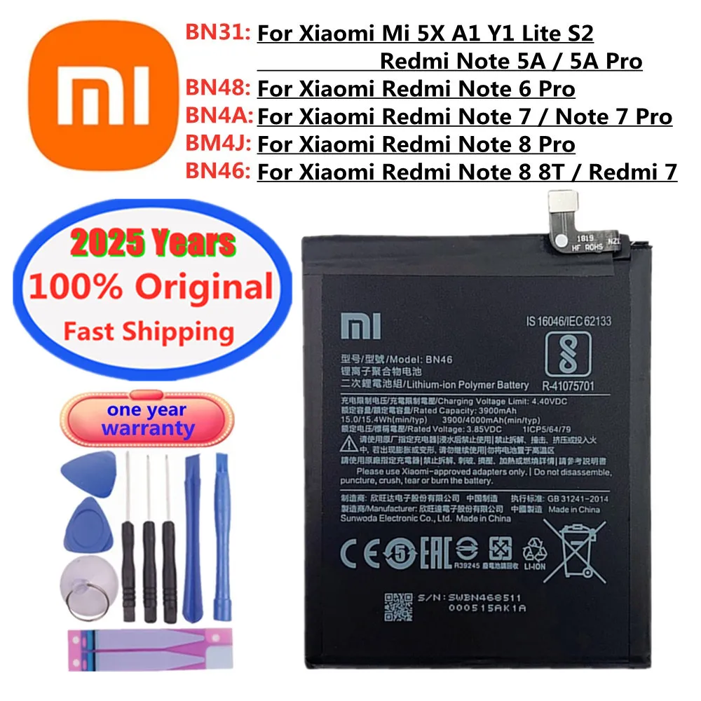 2025 Years New Original Battery For Xiaomi Redmi Note 8 Pro 8T 7Pro 6Pro 8Pro 5A Pro 5APro 7 6 Mi 5X A1 Y1 Lite S2 Phone Battery