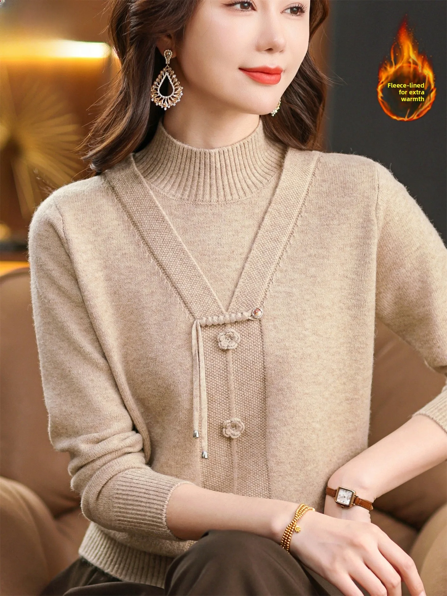 

Свитер Thiened f с высоким воротником Inteated Fce Base Layer irt Зимний теплый топ для женщин среднего возраста и ли