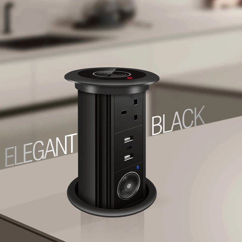 New Design UK Standard Smart Electrical Motorized Pop up Socket with Bluetooth Speaker Wireless Charging Lifting Tower Soc - Image 5