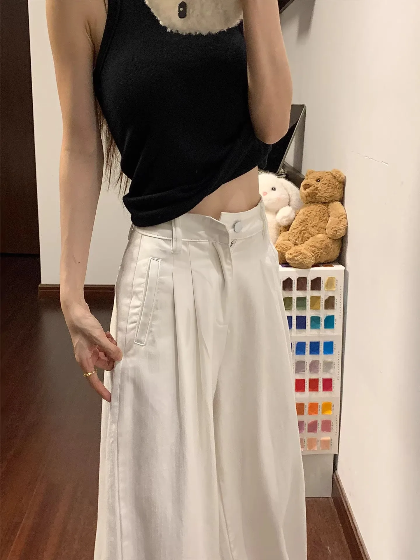High Waist Straight Leg Wide Leg Pants Women's Spring Summer Cotton Linen Loose Fit Trousers Flattering for plus Size