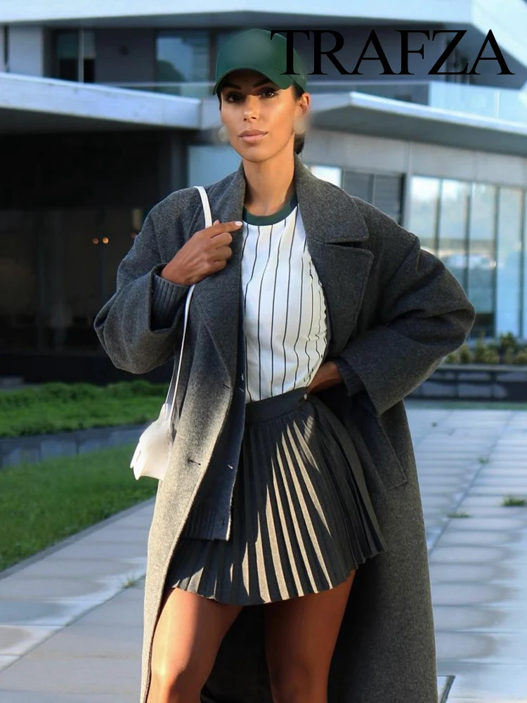 

TRAFZA Women Fashion Wide Pleat Decoration Mini A-Line Skirt High Waist Female Summer Side Zipper Culottes Streetwear Mujer