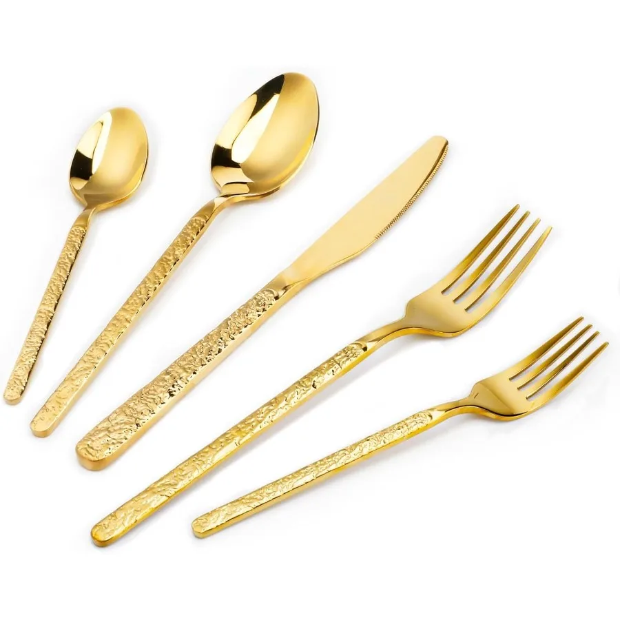

Набор столовых приборов из золота, 20 предметов, кованый набор столовых приборов из нержавеющей стали 18 10 для 4 пищевых столовых приборов, набор столовых приборов, включая для