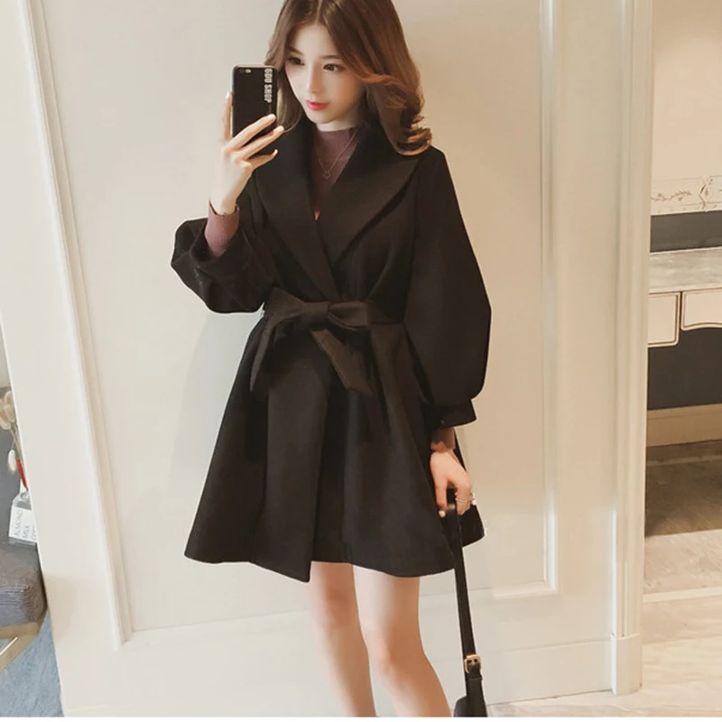 

Woolen Blends Women Solid Elegant Open Stitch Sashes Ladies Winter Mid-long Coat Warm Thick Womens Outwear Fashion Harajuku Chic