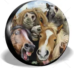 Funny Horses Selfie Spare Tire Cover Universal Waterproof Dust Proof Wheel Covers Fit for Trailer Rv SUV Camper Truck Travel