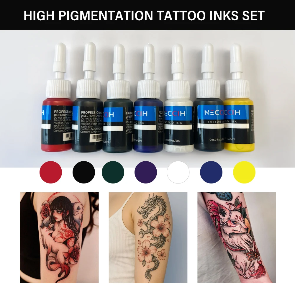 7PCS Tattoo Ink Set 5ml Professional Body Art Tattoo Ink Pigment Natural Plant Micro Pigment Permanent Tattoo Ink Tattoo Suppli 2