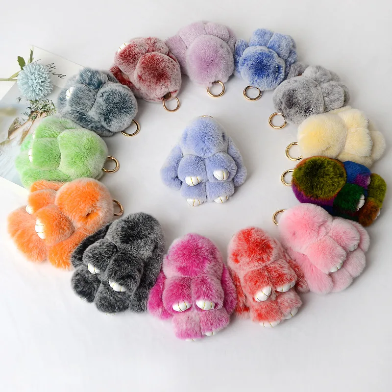 New colorful plush toys Cute Rabbit Puffy KeyChains Handmade Bags Pendant Fashion Ornament Car Keychain Gifts Kids Toys 10cm