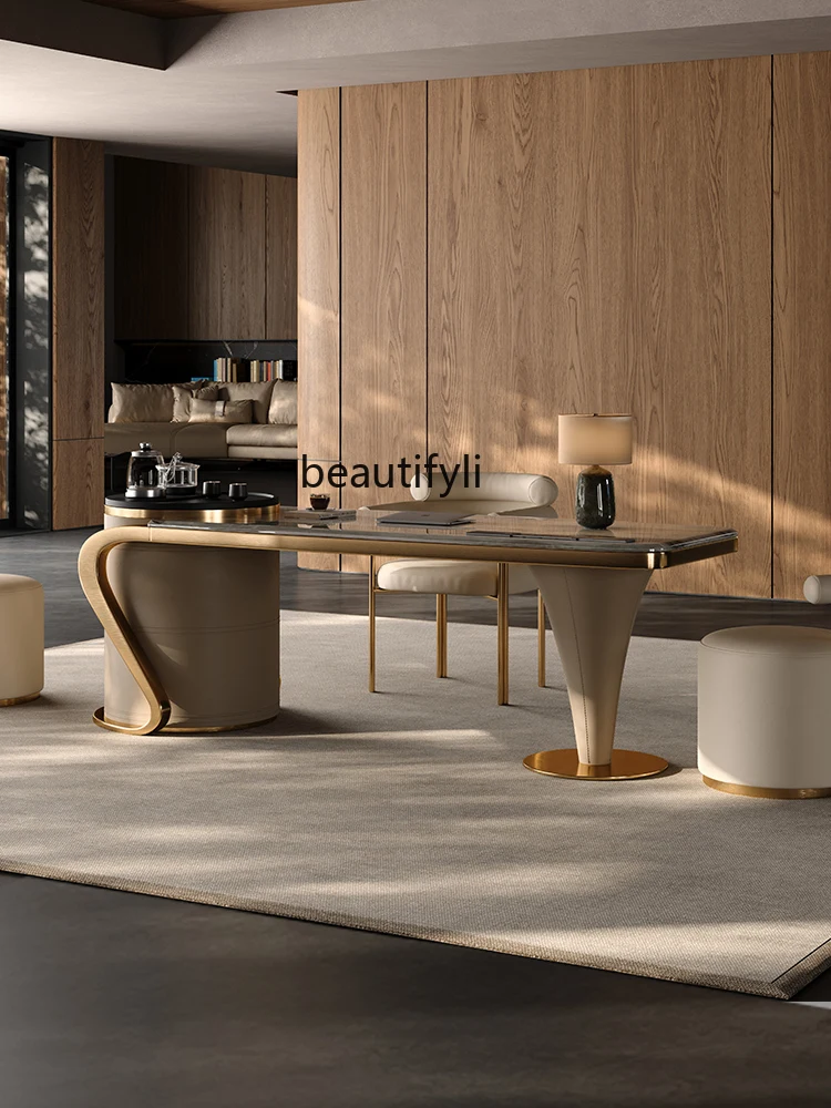 Natural luxury stone tea table Light luxury villa tea table Drinking tea Office integrated multi-functional designer