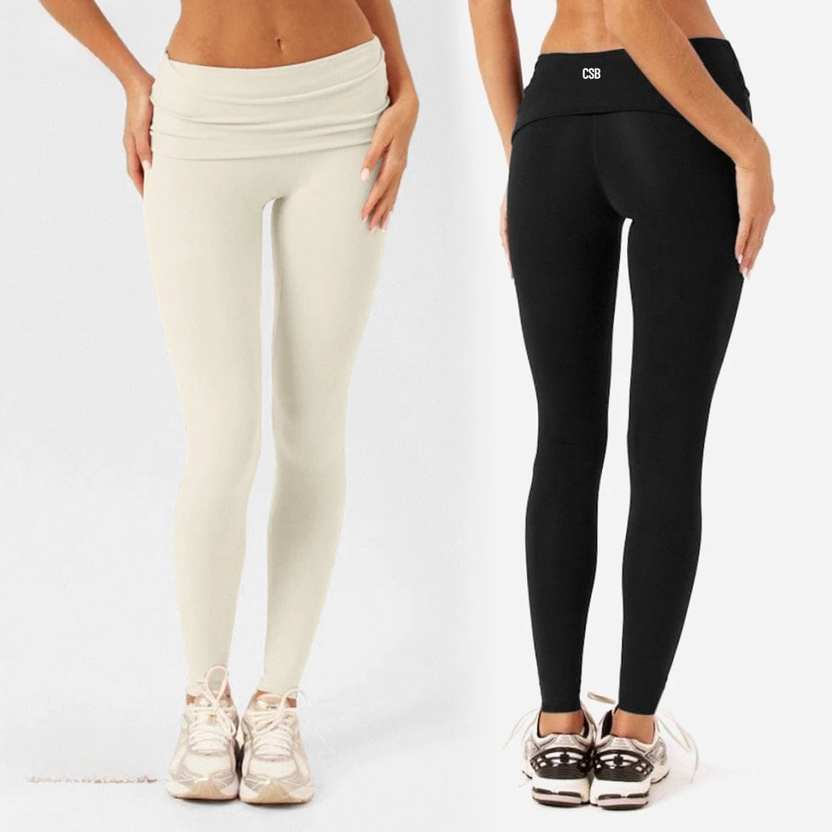 CSB Fold Over High Waist Yoga Leggings Squat Proof Naked Feel Butt Lift Tummy Control Gym Running Sports Pants