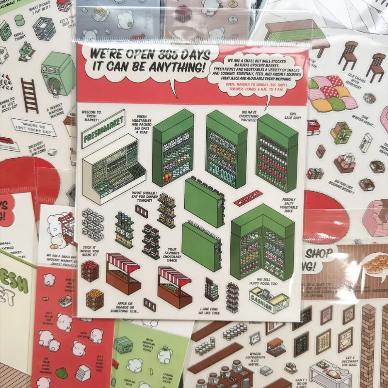 1 Set 3D Sticker DIY Three-dimensional Cabin Scene Stacking and Pasting Hand Account Cute