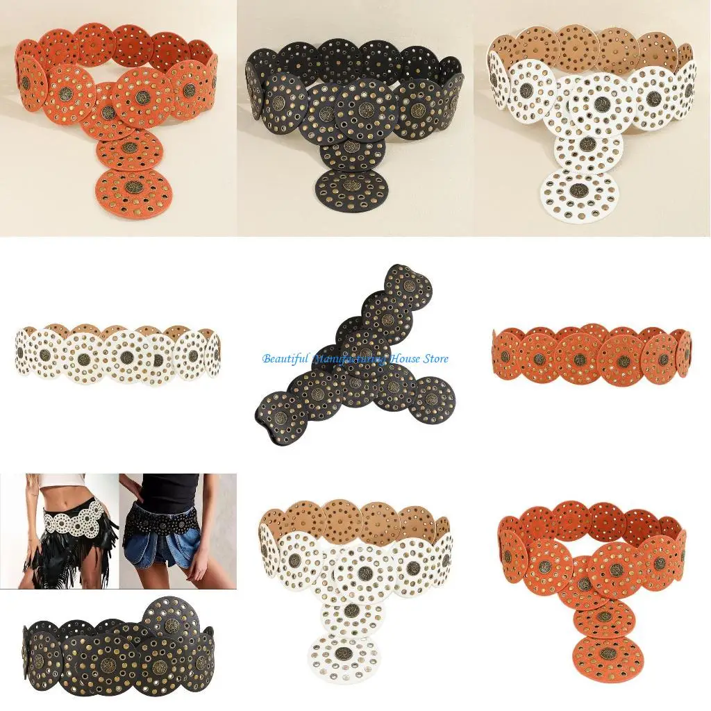 

E56A Модный женский пояс для похудения для девочек, широкий дисковый пояс, функциональный пояс в западном стиле с люверсами