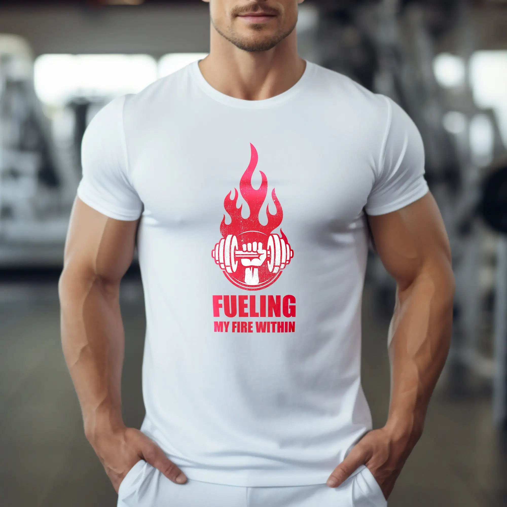 Gym Motivation T Shirt Fueling My Fire Within Dumbbell WorkouT Fitness Enthusiast Apparel