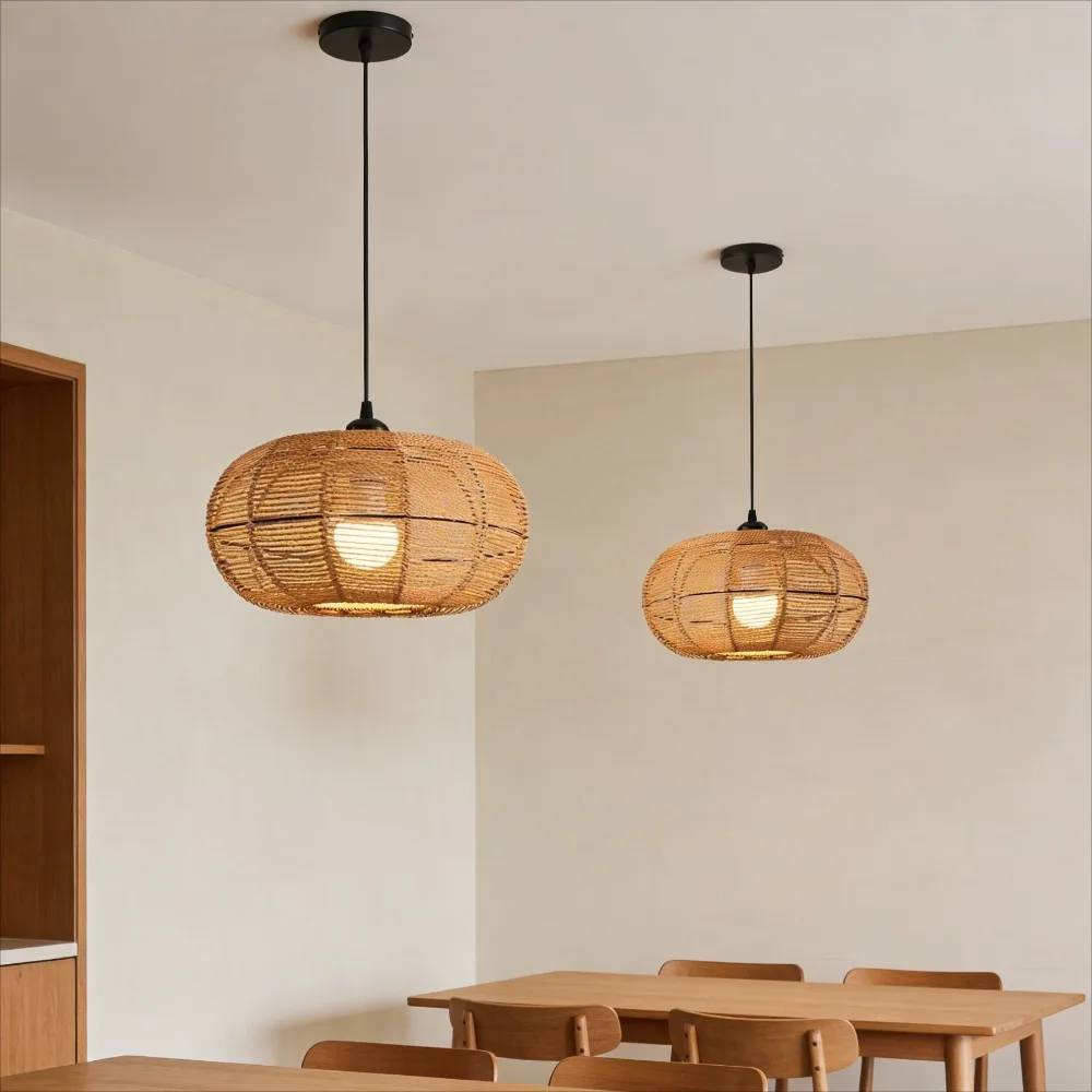 JOYINLED Rattan Wicker Chandelier Pendant Lamp Ceiling Lights Hand Woven Hanging Lamp 30CM Suspended Home Dining Indoor Decor